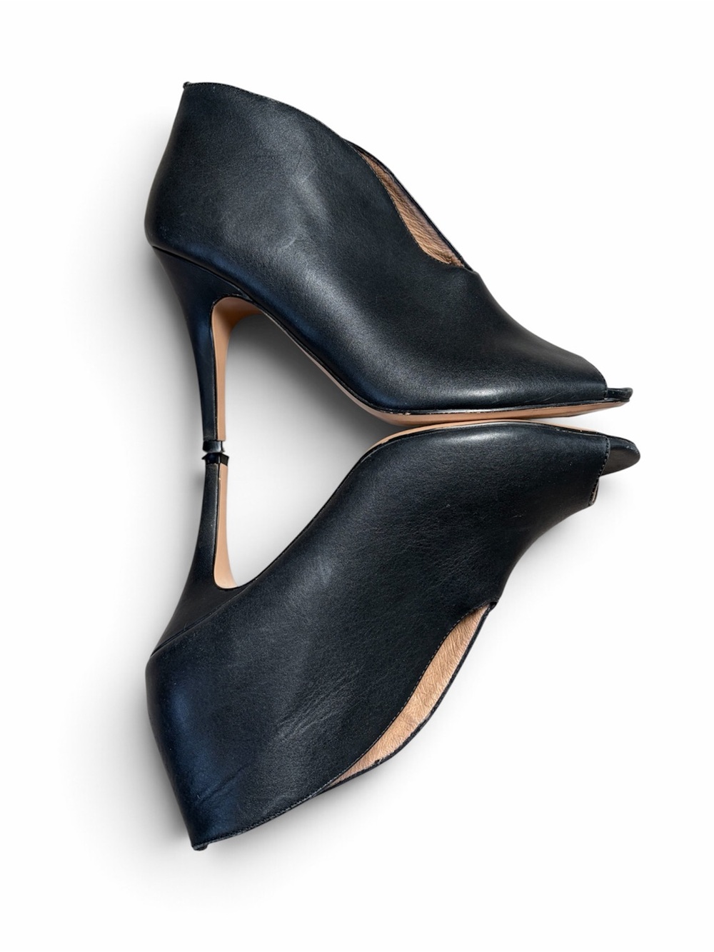 Halogen Black Genuine Leather Peep Toe Stiletto Booties Women’s Size 8
